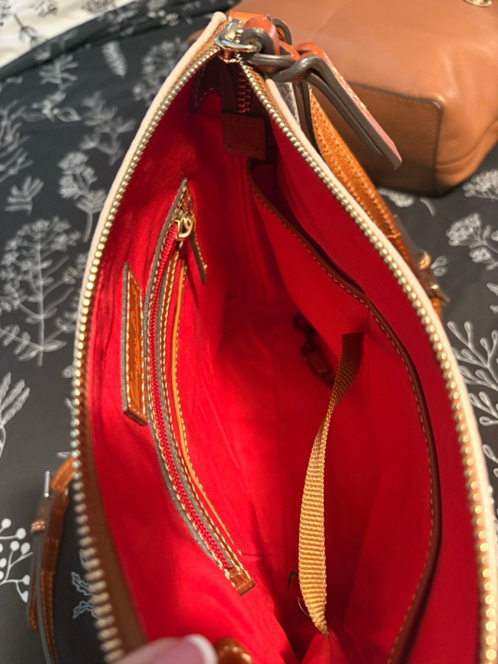 Dooney & Bourke Cream Pebble Leather Crossbody with Brown Trim - Picture 4 of 5
